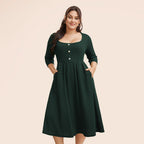 Women's Plus Size Square Neck Three Quarter Sleeve Tight Dress