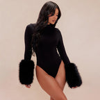 Women's Fur Trim Cuff Slim Jumpsuit