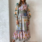's Summer Office Printing Painted Long Sleeve Casual Dress