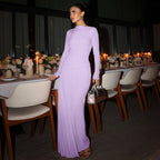 Women's Summer Elegant Slim Pleated Zipper round Neck Long Sleeved Dress