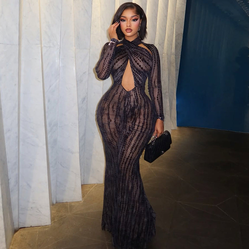 Women's Halter Long Sleeve Dress