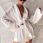 Long Sleeve Lace Up Top Loose Shorts
