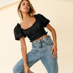 Women's Pleated Ruffle Chiffon Crop Top