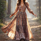 Printed Fashionable V-Neck Bohemian Maxi Dress