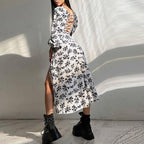 Early Autumn Street Slit Midi Casual Dress