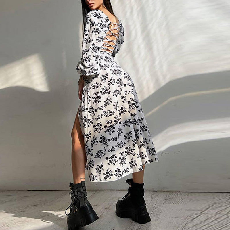 Early Autumn Street Slit Midi Casual Dress