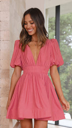 V-Neck Lantern-Sleeve Princess Dress