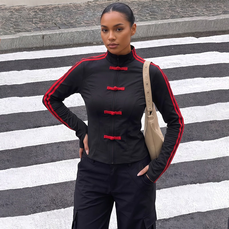Women's Contrast-Trim Stand-Collar Coat