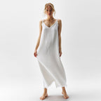 White Cotton V-Neck Split Cami Dress