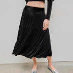 Women's Mid Length Lotus Leaf Velvet Skirt