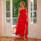 Solid-Color Voile Slit Dress
