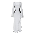 Women's Fall Sexy Slim Fit High Waist Stitching Split Long Sleeve Dress