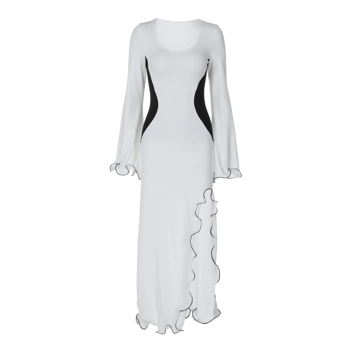 Women's Fall Sexy Slim Fit High Waist Stitching Split Long Sleeve Dress