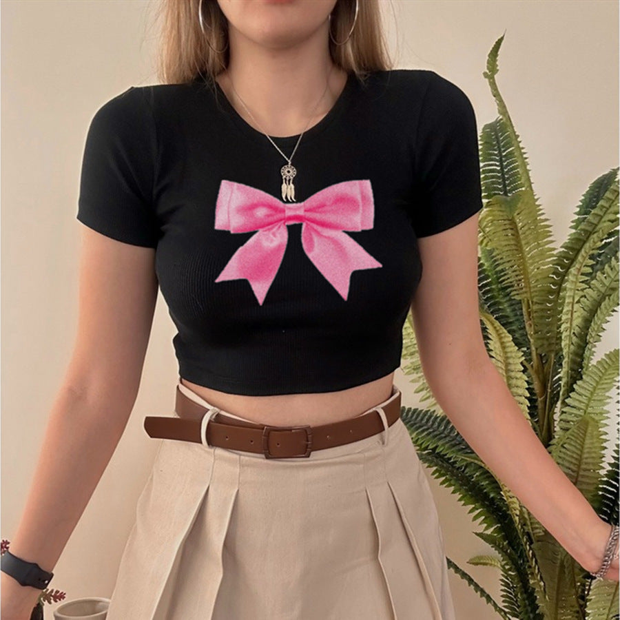 Women’s Bow Graphic Cropped T Shirt