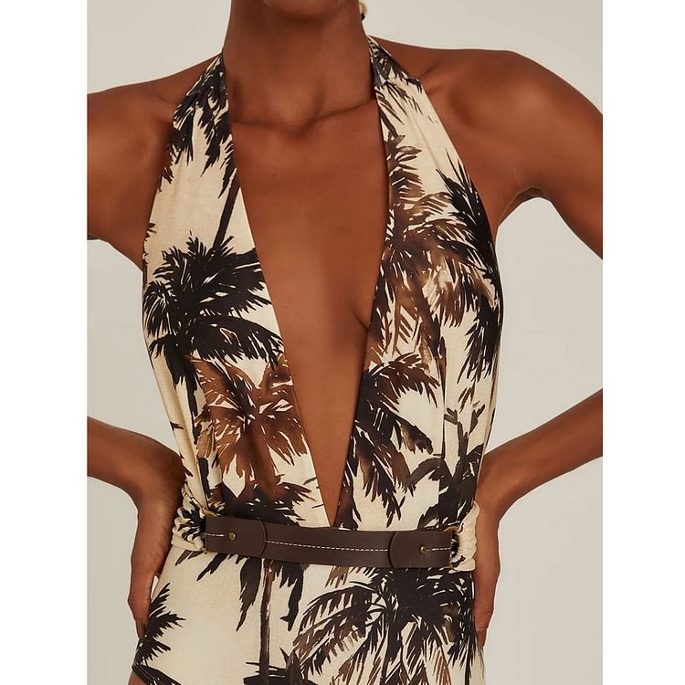 Neck Halter One-piece Swimwear