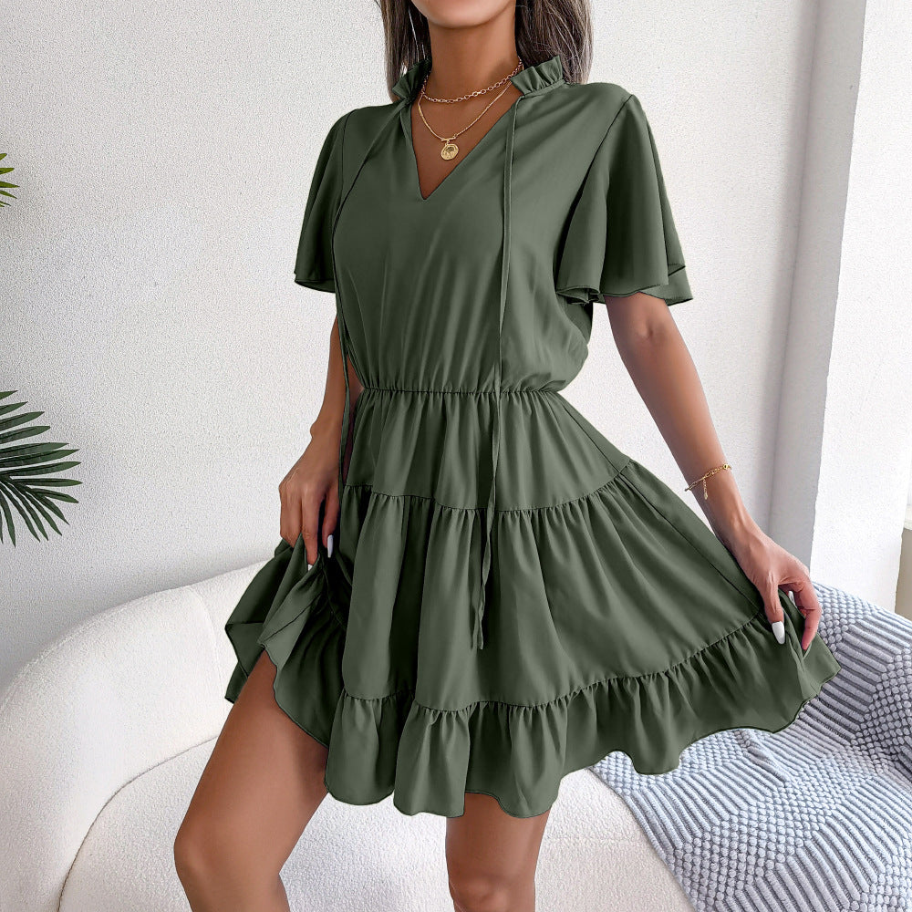 Chiffon V-Neck Ruffled Tiered Mini Dress