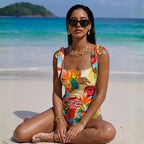 Women's Tropical Plant Floral Printing Seaside Vacation Swimsuit Women Two Piece Set Swimwear