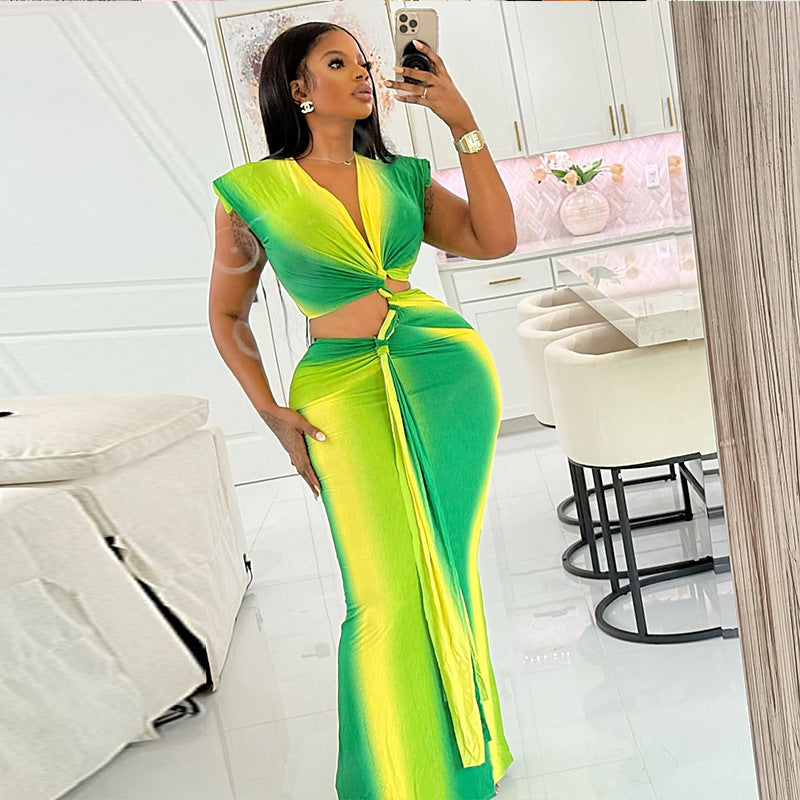 Niche Stitching Pleated Hollow Out Cutout Hip Office Dress