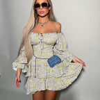 Women's Off-Shoulder Floral Long Sleeve Dress