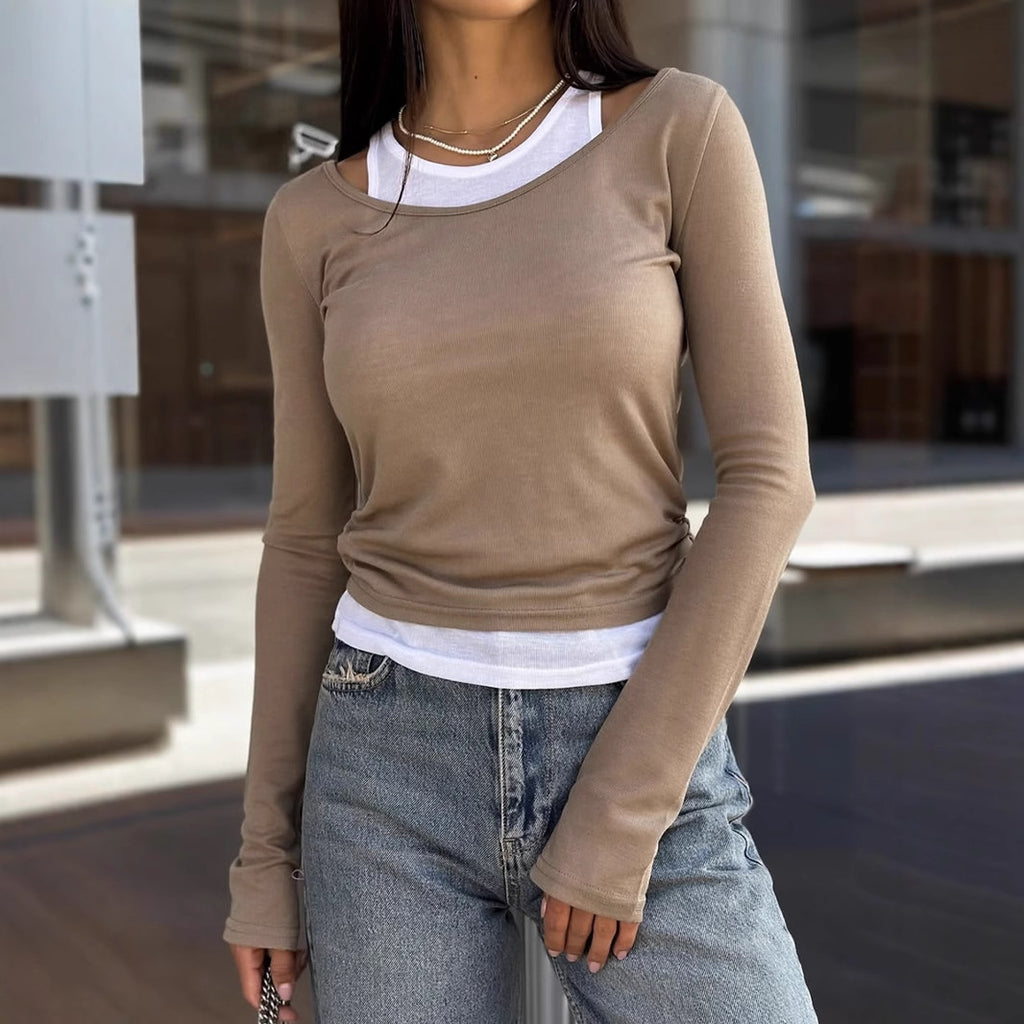 Women's Contrast Color Long Sleeve Layering Top