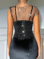 Women's Fishnet Light Diamond Split Sexy Cropped Tank Top