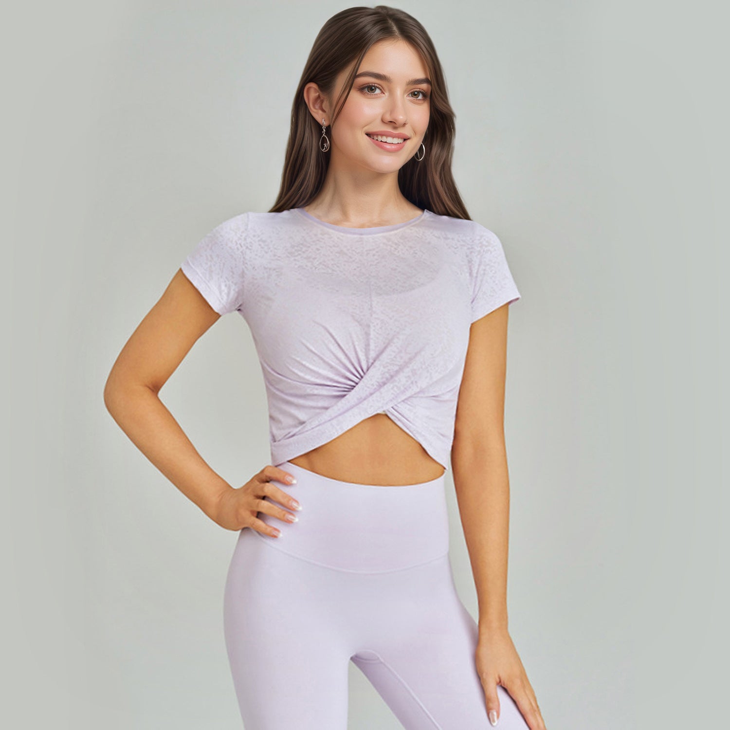 Nude Feel Ice Feeling Mesh Yoga Clothes Women Summer Thin Pilates Cross Twist Quick Drying Breathable Workout Clothes Women Tops(Runs Small)