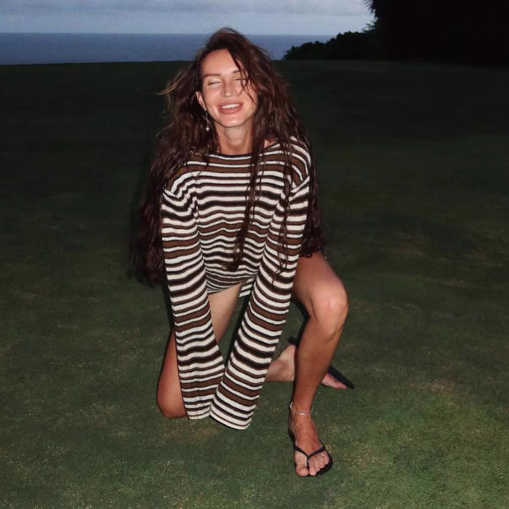Women's Backless Striped Knitted Bohemian Dress