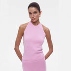 Backless Halter Vest T shirt Long Skirt Elegant Sexy All Matching Set Women Party Beach