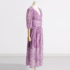 Women's Purple Floral Puff-Sleeve Dress