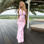Women's Women Clothing Sexy Sweet Dress Summer Swing Collar Halter Backless Design Dress