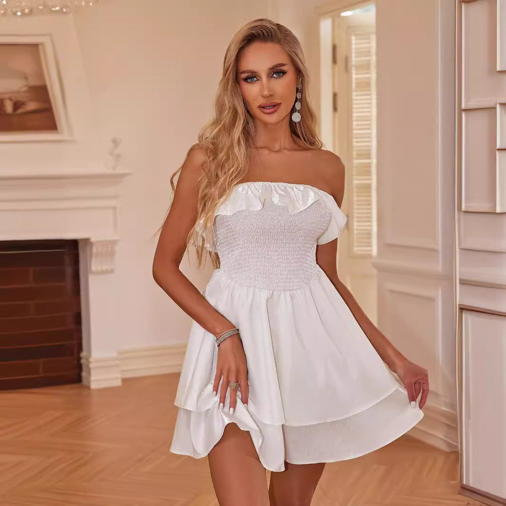 Strapless Ruffle Smocked A-Line Mini Dress