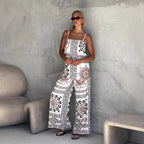 Women's Summer Positioning Printing Loose Casual Sling Top Wide Leg