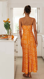 Women's Floral V Neck Backless Maxi Dress