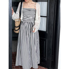 French Striped Bandeau A-Line Dress