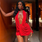 Deep V-Neck Halter Backless Bodycon Dress
