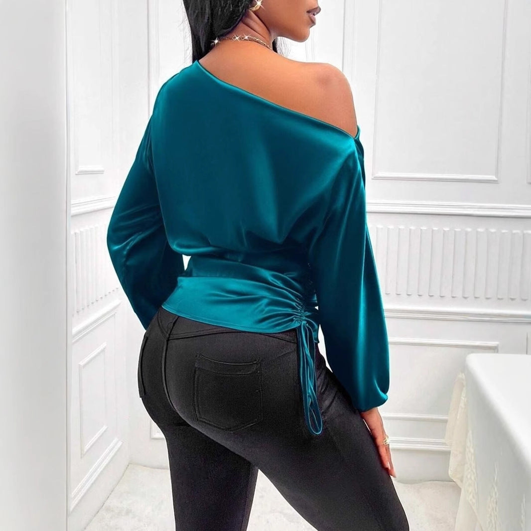 Women's Satin Asymmetric Long Sleeve Top