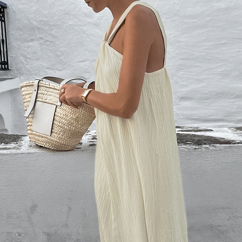 Beige Halter Ankle-Length Dress
