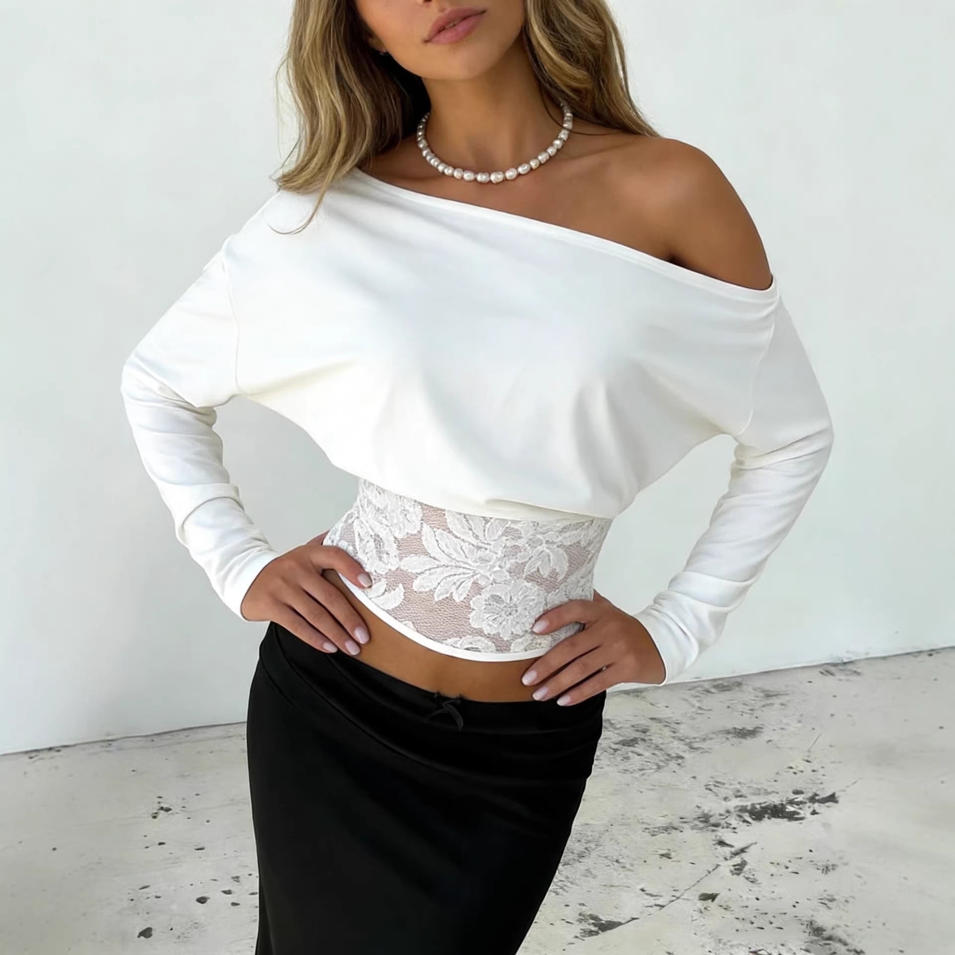Off-Shoulder Lace Batwing Sleeve Summer Top