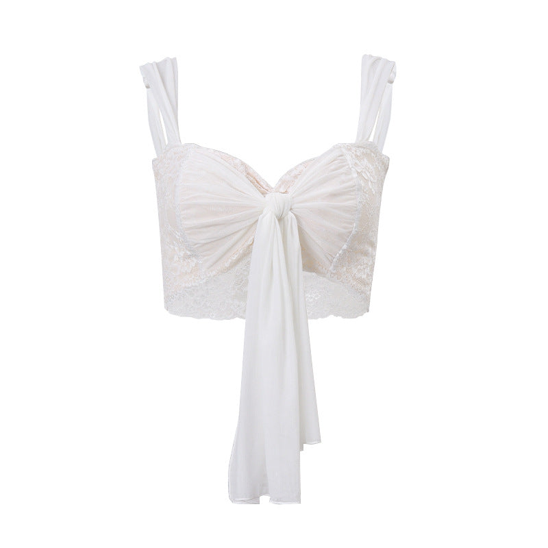 Women's Lace Mesh Patchwork Spaghetti Straps Corset Top