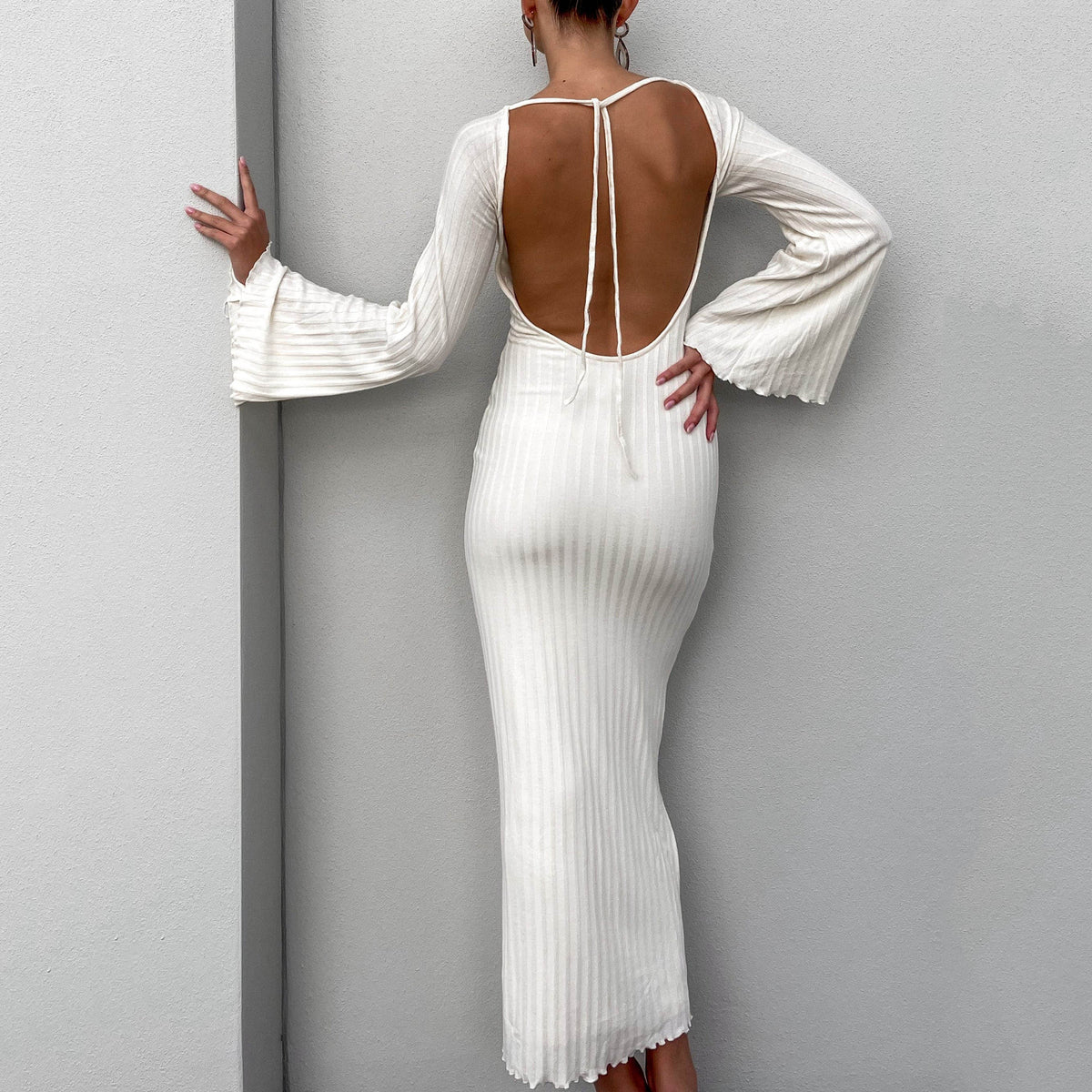 Collection Lace Backless Long Sleeves Trumpet Sleeve Dress