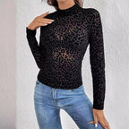 Sheer Gauze Stand Collar Long Sleeve Top