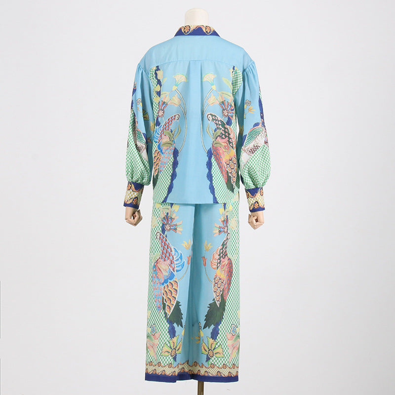 Women's Floral Shirt and Wide-Leg Pants Set
