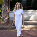 Crew-Neck Short-Sleeve Knit Bodycon Maxi Dress