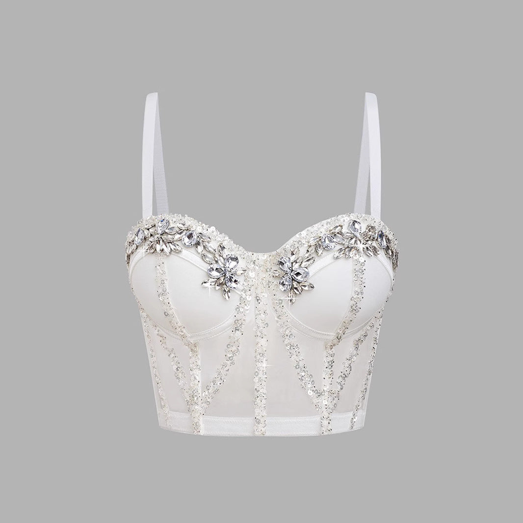 's Camisole Handmade Rhinestone Sequ Bra Can Be Worn Outside