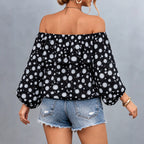 Women's Polka-Dot Off-Shoulder Puff-Sleeve Top