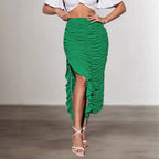 Skirt Summer Drawstring Ruffle Ruffled Trim Skirt High Low