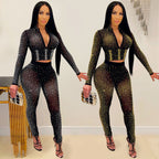 Women's Tight Mesh See-Through Long Top and Pants Two-Piece Set