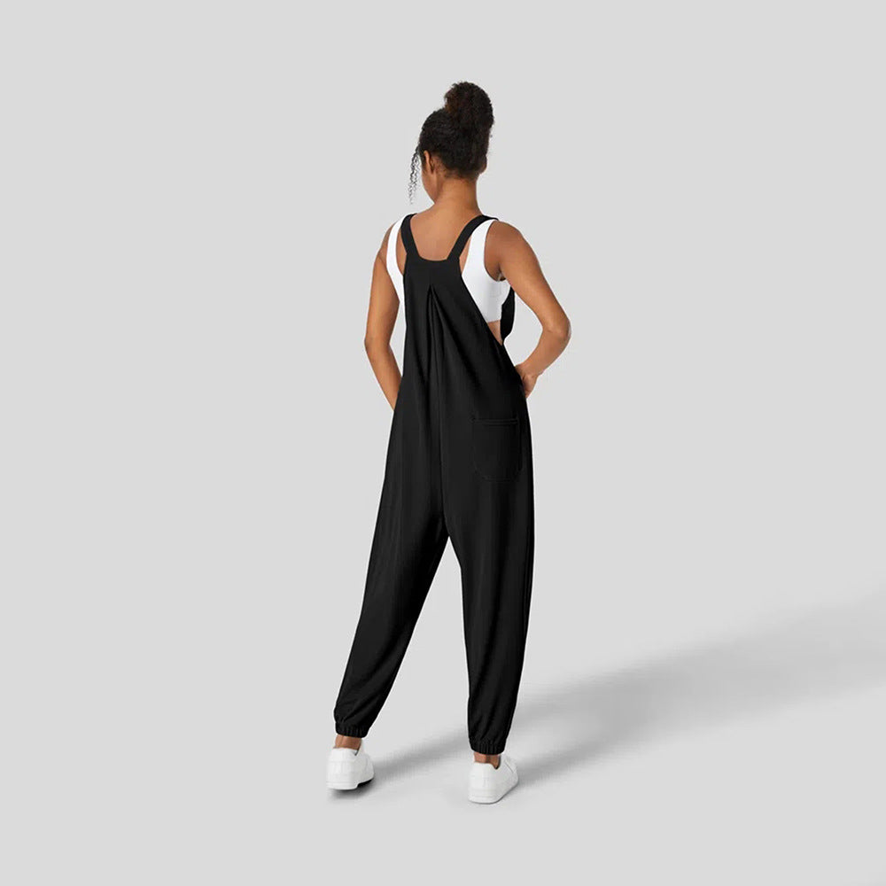 Women’s Pleated Ankle-Tie Suspender Jumpsuit