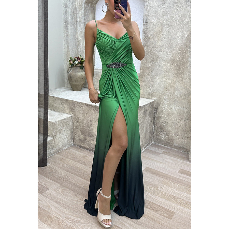 Women's Rhinestone Split Maxi Dress