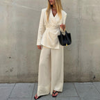 High Grade Satin Suit V Neck Long